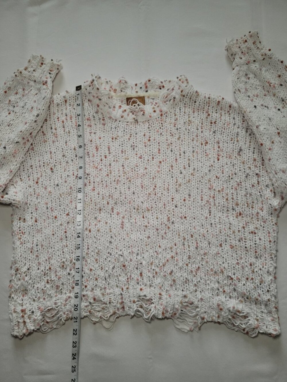 POL Distressed Confetti Sweater Cream Boho Oversized Crop Knit Medium - Picture 8 of 11